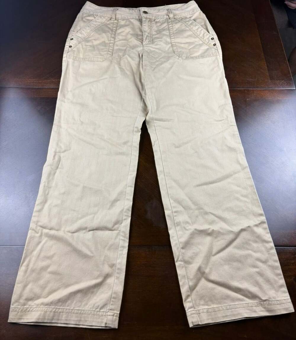 Caribbean Joe Women Size 10P Khaki Beige Straight Leg Utility Pants Cotton Blend